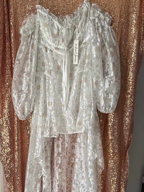 For Love And Lemons Dresses & Skirts - For Love And Lemons Ivory and Gold Metallic Lace Dress
